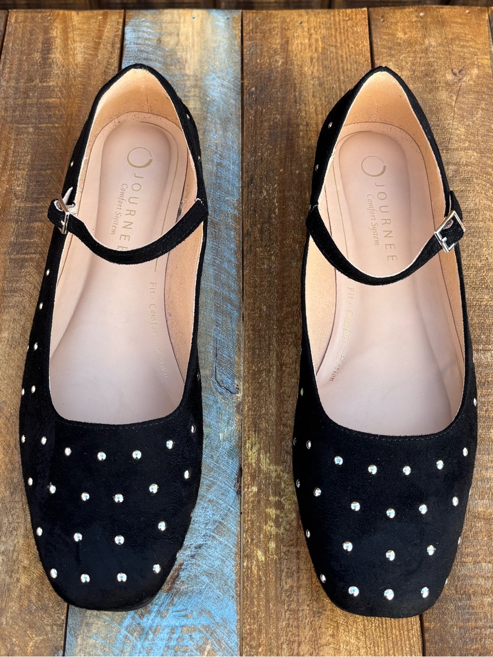 Journee Carrie Black Maryjanes With Silver Button Polka Dots